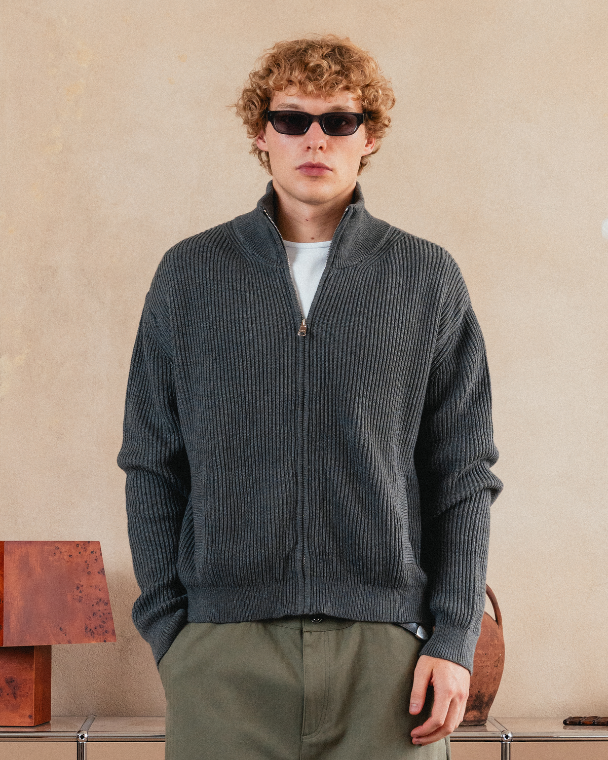 Ribbed Zip Knit (Grey Marl)