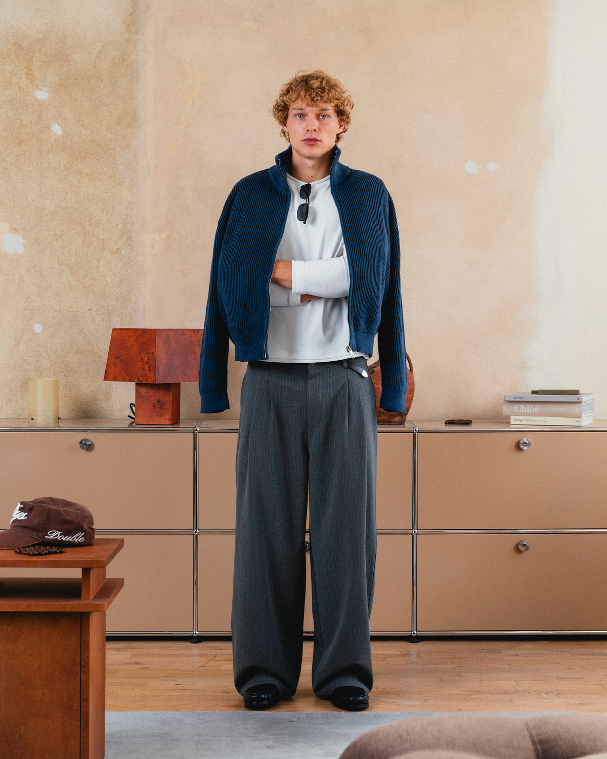 Pinstripe Pleated Trouser (Grey)