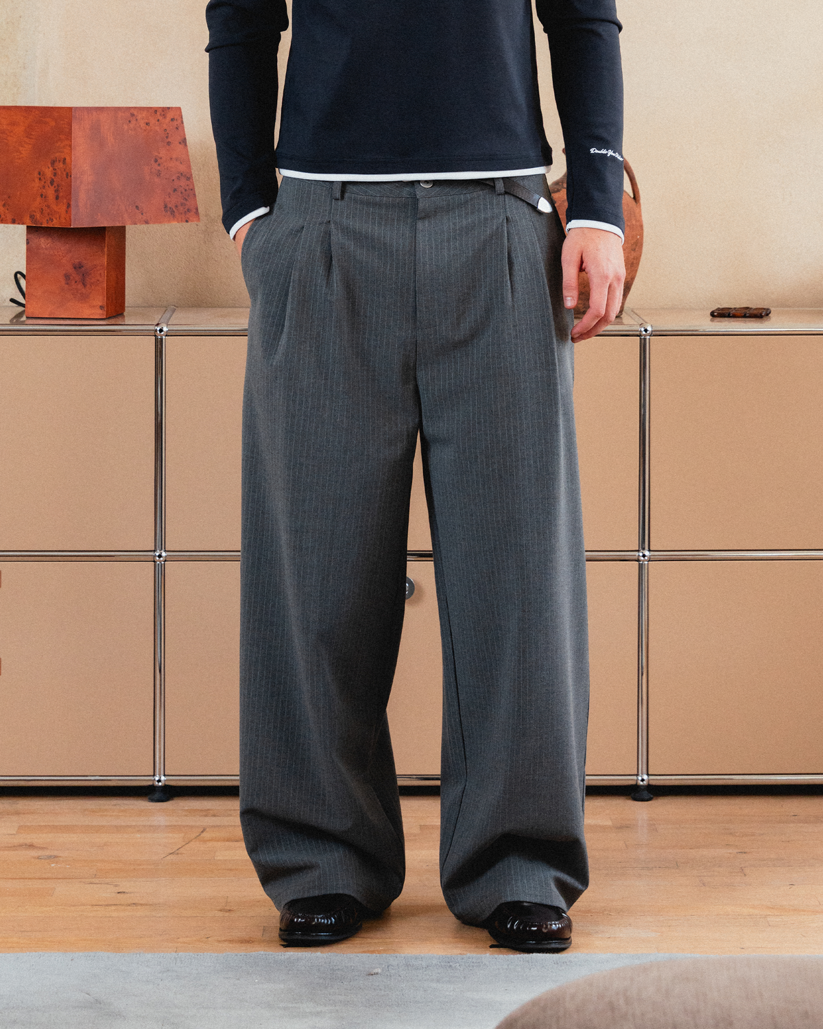 Pinstripe Pleated Trouser (Grey)