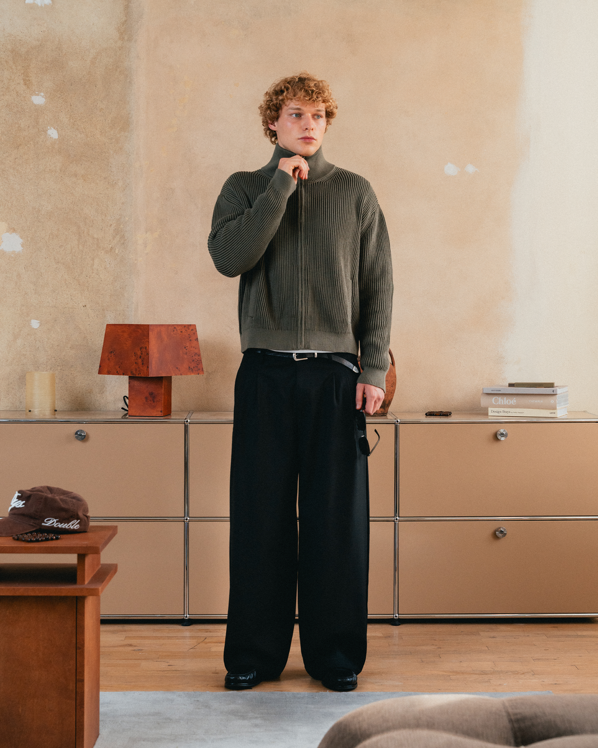 Ribbed Zip Knit (Khaki)
