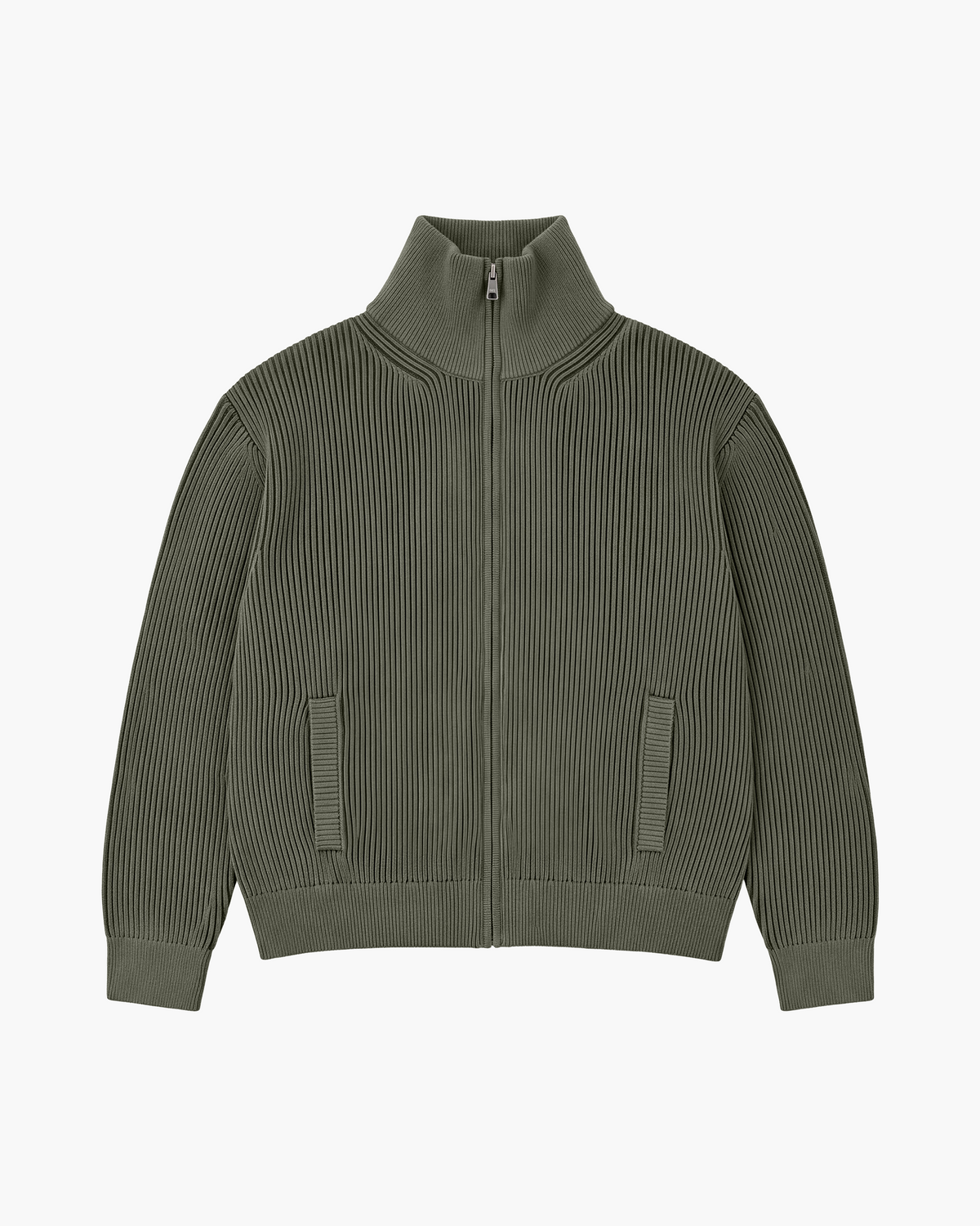 Ribbed Zip Knit (Khaki)
