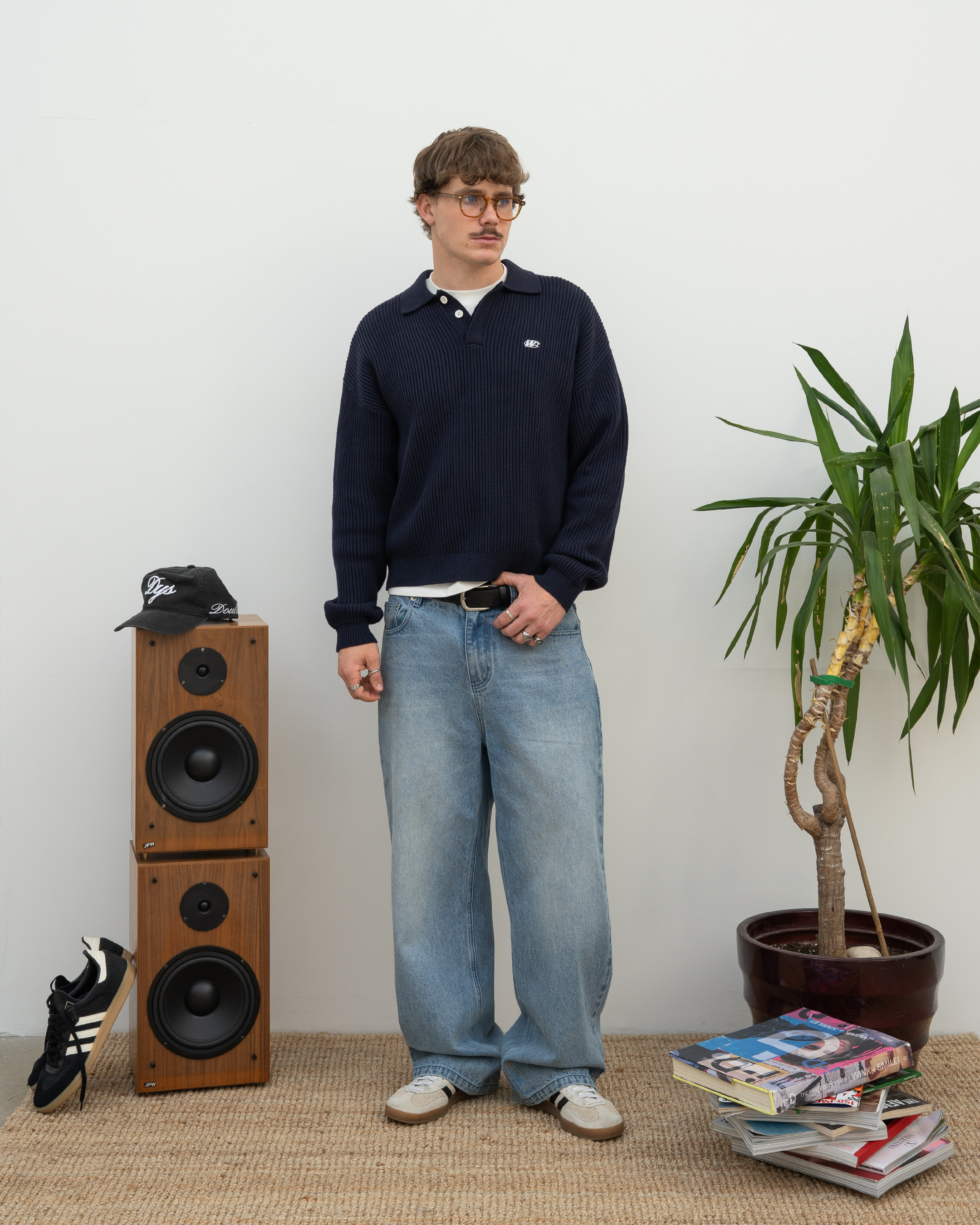 RIBBED POLO KNIT (NAVY)