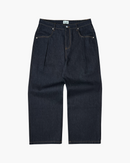 PLEATED RAW DENIM JEANS