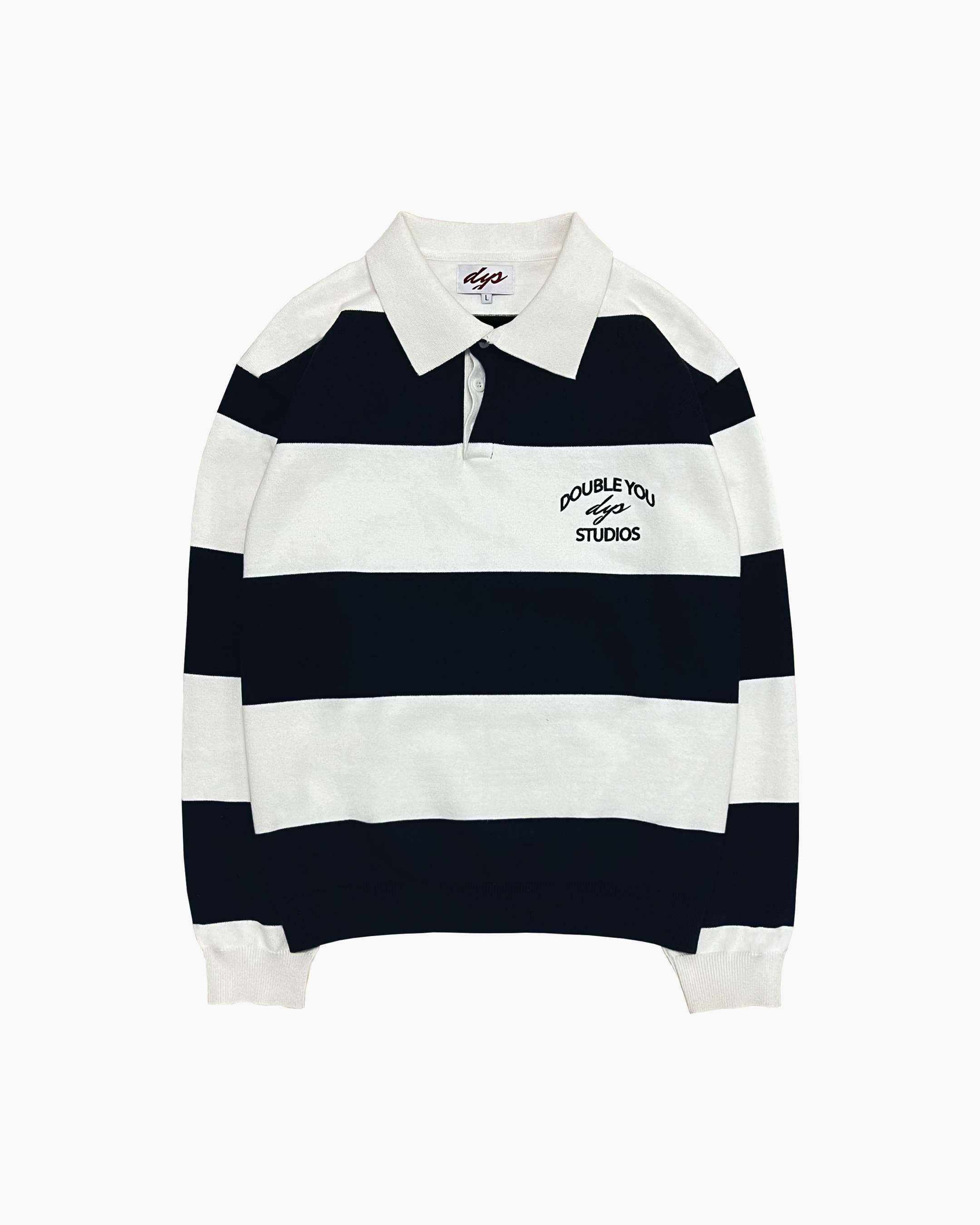 STRIPE RUGBY POLO KNIT (WHITE/NAVY)
